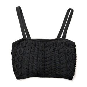 Reformation Black Cable Knit Bra Top Organic Cotton Crop Tank Small